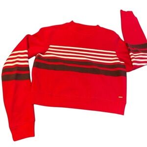 Hollister Vibrant Red and White Striped Crewneck Sweater